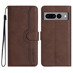 Leather Case Stands Flip Cover Holder YX2 for Google Pixel 7 Pro 5G Brown