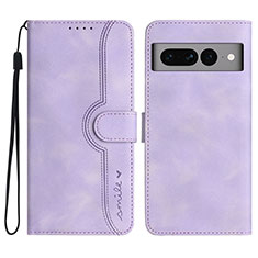 Leather Case Stands Flip Cover Holder YX2 for Google Pixel 7 Pro 5G Purple