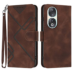 Leather Case Stands Flip Cover Holder YX2 for Huawei Honor 90 5G Brown