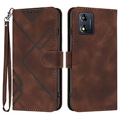 Leather Case Stands Flip Cover Holder YX2 for Motorola Moto E13 Brown