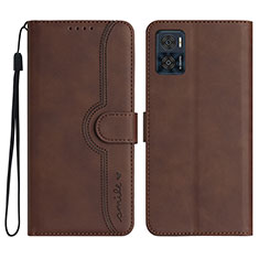 Leather Case Stands Flip Cover Holder YX2 for Motorola Moto E22 Brown