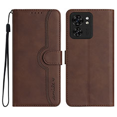 Leather Case Stands Flip Cover Holder YX2 for Motorola Moto Edge (2023) 5G Brown