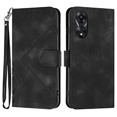 Leather Case Stands Flip Cover Holder YX2 for Oppo A18 Black