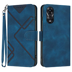 Leather Case Stands Flip Cover Holder YX2 for Oppo A18 Blue
