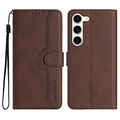 Leather Case Stands Flip Cover Holder YX2 for Samsung Galaxy S22 5G Brown