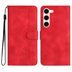 Leather Case Stands Flip Cover Holder YX2 for Samsung Galaxy S22 Plus 5G Red