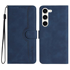 Leather Case Stands Flip Cover Holder YX2 for Samsung Galaxy S23 Plus 5G Blue