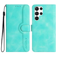 Leather Case Stands Flip Cover Holder YX2 for Samsung Galaxy S23 Ultra 5G Green