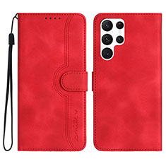 Leather Case Stands Flip Cover Holder YX2 for Samsung Galaxy S23 Ultra 5G Red