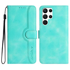 Leather Case Stands Flip Cover Holder YX2 for Samsung Galaxy S24 Ultra 5G Green