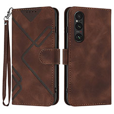 Leather Case Stands Flip Cover Holder YX2 for Sony Xperia 1 V Brown