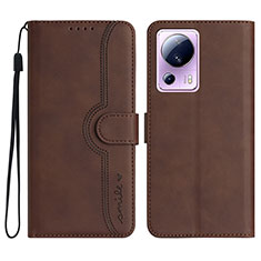 Leather Case Stands Flip Cover Holder YX2 for Xiaomi Mi 13 Lite 5G Brown