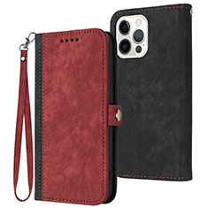 Leather Case Stands Flip Cover Holder YX3 for Apple iPhone 14 Pro Max Red