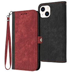 Leather Case Stands Flip Cover Holder YX3 for Apple iPhone 15 Plus Red