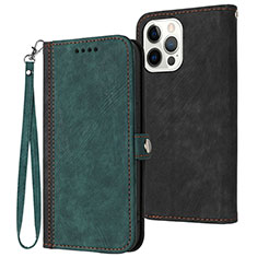 Leather Case Stands Flip Cover Holder YX3 for Apple iPhone 15 Pro Max Green