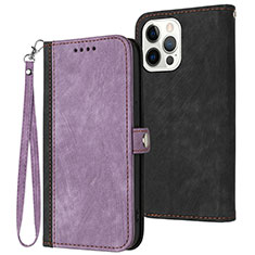 Leather Case Stands Flip Cover Holder YX3 for Apple iPhone 16 Pro Max Purple