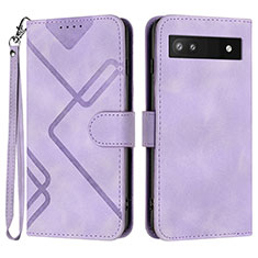 Leather Case Stands Flip Cover Holder YX3 for Google Pixel 6a 5G Purple