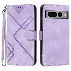 Leather Case Stands Flip Cover Holder YX3 for Google Pixel 7 Pro 5G Purple