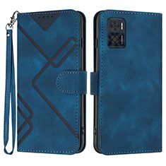 Leather Case Stands Flip Cover Holder YX3 for Motorola Moto E22 Blue