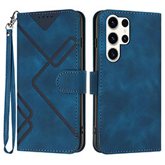 Leather Case Stands Flip Cover Holder YX3 for Samsung Galaxy S22 Ultra 5G Blue