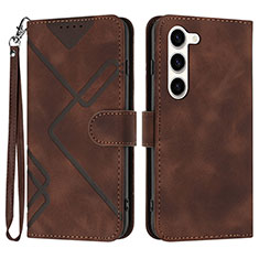 Leather Case Stands Flip Cover Holder YX3 for Samsung Galaxy S23 Plus 5G Brown