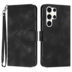Leather Case Stands Flip Cover Holder YX3 for Samsung Galaxy S23 Ultra 5G Black