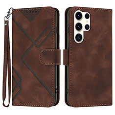 Leather Case Stands Flip Cover Holder YX3 for Samsung Galaxy S25 Ultra 5G Brown