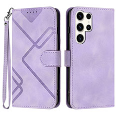 Leather Case Stands Flip Cover Holder YX3 for Samsung Galaxy S25 Ultra 5G Purple