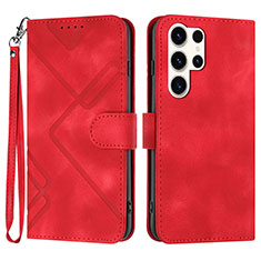 Leather Case Stands Flip Cover Holder YX3 for Samsung Galaxy S25 Ultra 5G Red