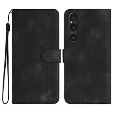 Leather Case Stands Flip Cover Holder YX3 for Sony Xperia 1 V Black