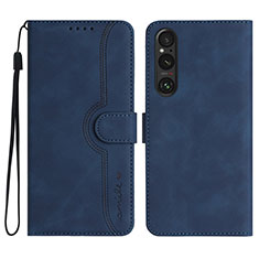 Leather Case Stands Flip Cover Holder YX3 for Sony Xperia 1 V Blue