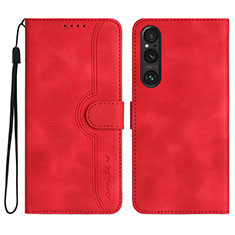 Leather Case Stands Flip Cover Holder YX3 for Sony Xperia 1 V Red