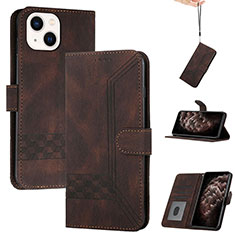 Leather Case Stands Flip Cover Holder YX4 for Apple iPhone 13 Brown