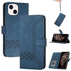 Leather Case Stands Flip Cover Holder YX4 for Apple iPhone 14 Plus Blue