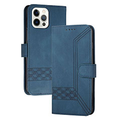 Leather Case Stands Flip Cover Holder YX4 for Apple iPhone 14 Pro Blue