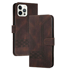 Leather Case Stands Flip Cover Holder YX4 for Apple iPhone 14 Pro Brown