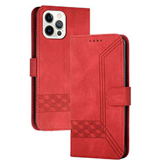 Leather Case Stands Flip Cover Holder YX4 for Apple iPhone 14 Pro Red