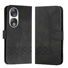 Leather Case Stands Flip Cover Holder YX4 for Huawei Honor 90 5G Black