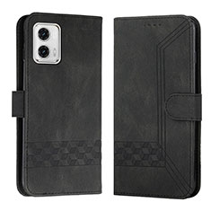 Leather Case Stands Flip Cover Holder YX4 for Motorola Moto G73 5G Black