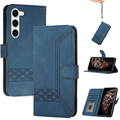 Leather Case Stands Flip Cover Holder YX4 for Samsung Galaxy S22 Plus 5G Blue