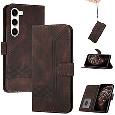 Leather Case Stands Flip Cover Holder YX4 for Samsung Galaxy S22 Plus 5G Brown