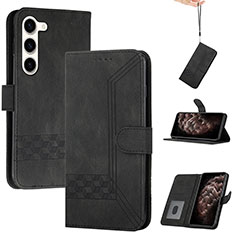 Leather Case Stands Flip Cover Holder YX4 for Samsung Galaxy S23 5G Black