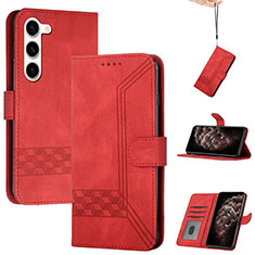 Leather Case Stands Flip Cover Holder YX4 for Samsung Galaxy S23 5G Red