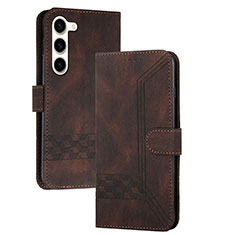 Leather Case Stands Flip Cover Holder YX4 for Samsung Galaxy S24 5G Brown