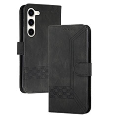 Leather Case Stands Flip Cover Holder YX4 for Samsung Galaxy S25 5G Black