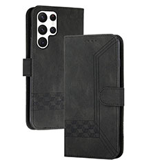 Leather Case Stands Flip Cover Holder YX4 for Samsung Galaxy S25 Ultra 5G Black