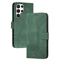 Leather Case Stands Flip Cover Holder YX4 for Samsung Galaxy S25 Ultra 5G Green