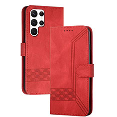 Leather Case Stands Flip Cover Holder YX4 for Samsung Galaxy S25 Ultra 5G Red