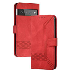 Leather Case Stands Flip Cover Holder YX5 for Google Pixel 6 5G Red