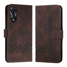 Leather Case Stands Flip Cover Holder YX5 for Oppo A78 4G Brown